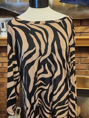 Additions By Chicos Black and Beige Zebra Print Long Sleeve Tunic Plus Size